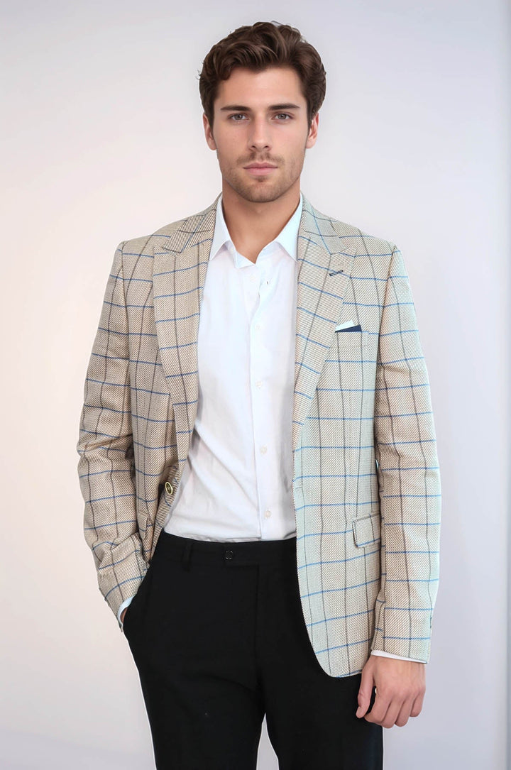 WSS Single Button Pointed Collar Beige Blazer  - Deinze