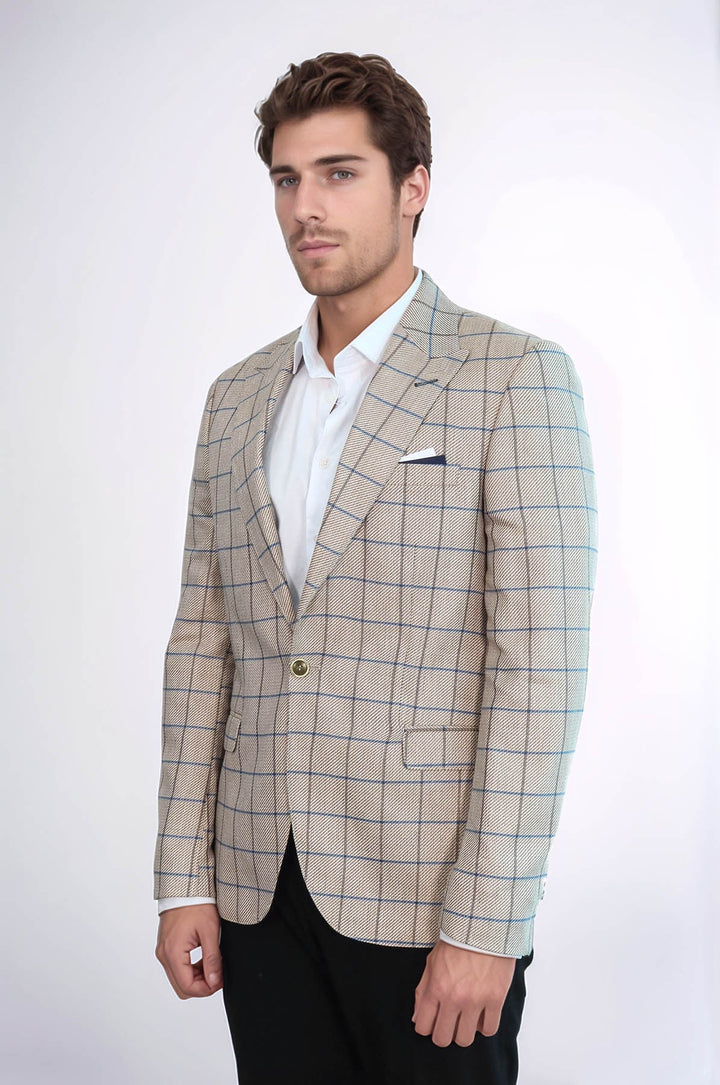 WSS Single Button Pointed Collar Beige Blazer  - Deinze