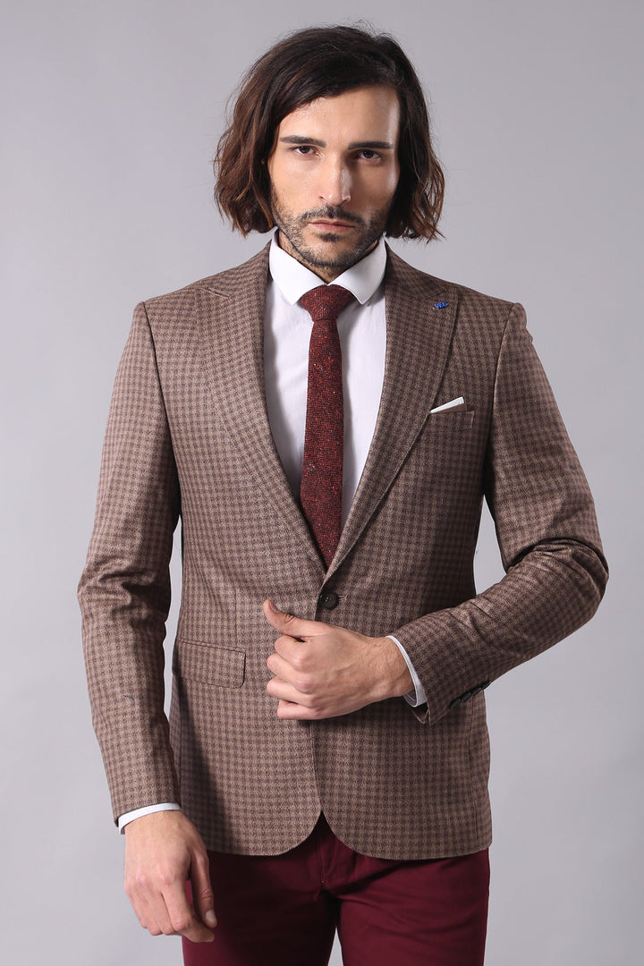 WSS Single Button Plaid Brown Blazer  - Roncaglia