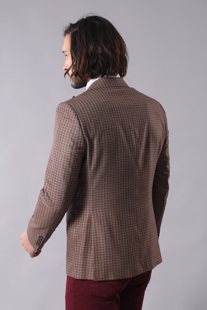 WSS Single Button Plaid Brown Blazer  - Roncaglia