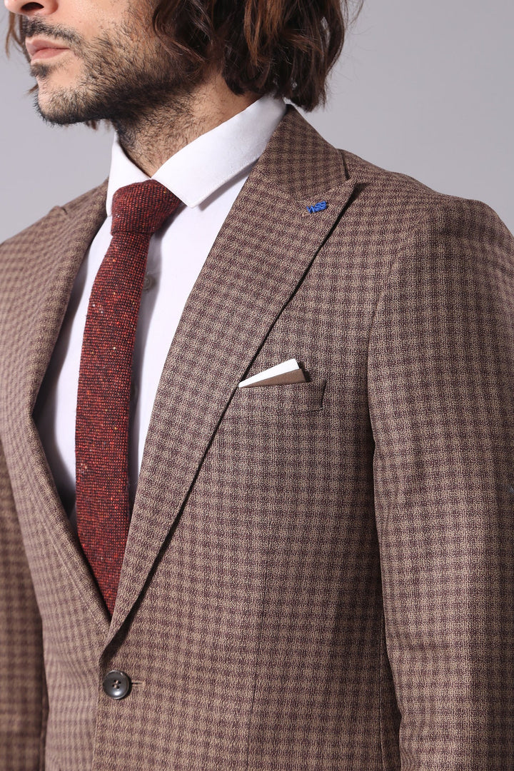 WSS Single Button Plaid Brown Blazer  - Roncaglia