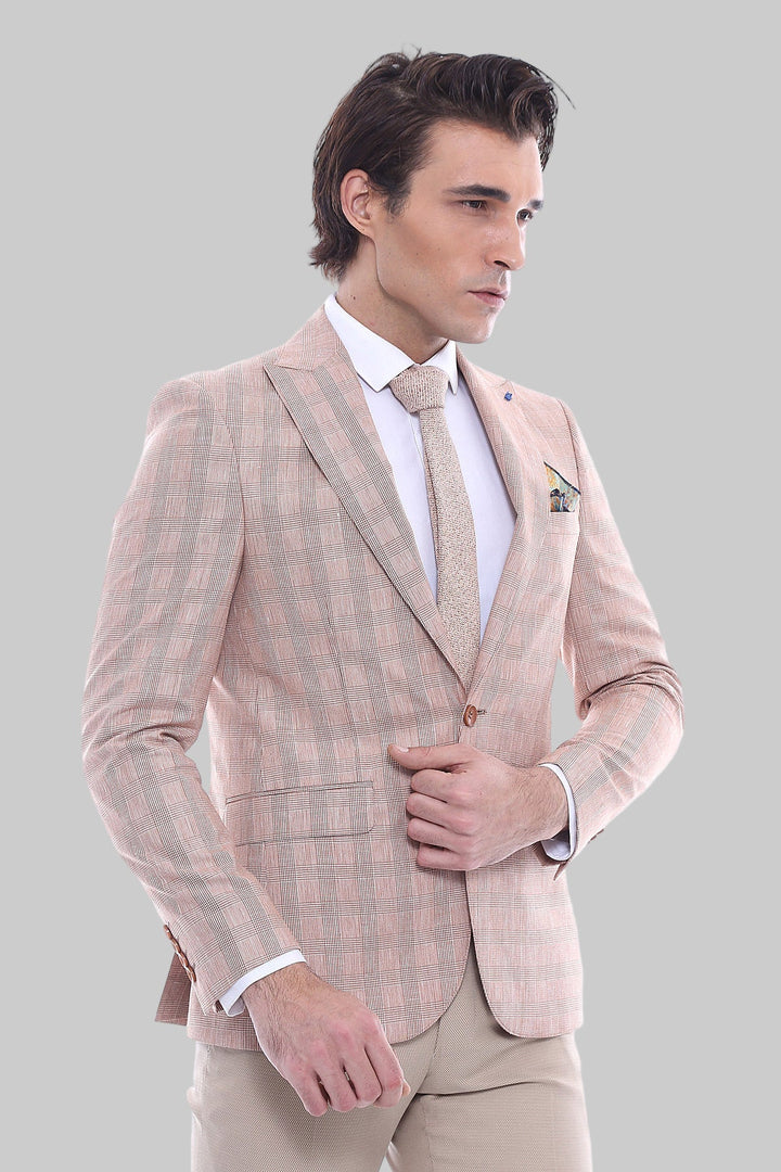 WSS Single Button Plaid Beige Blazer  - Trujillo Alto