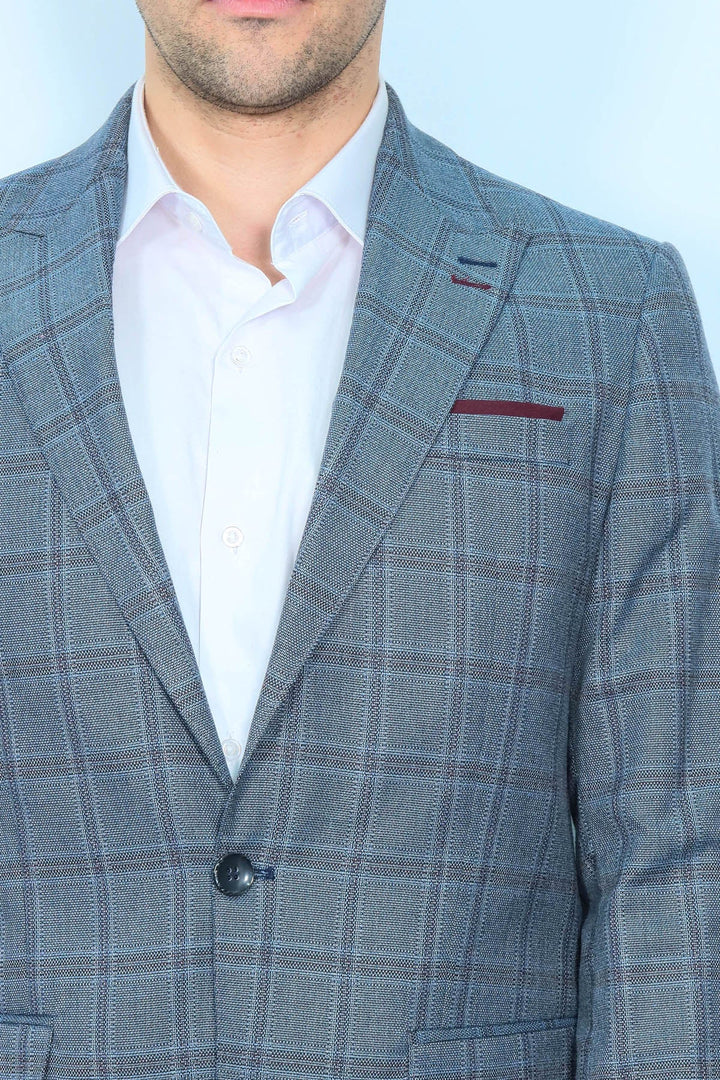 WSS Grey Checked Men's Slim Fit Blazer  - Georgetown