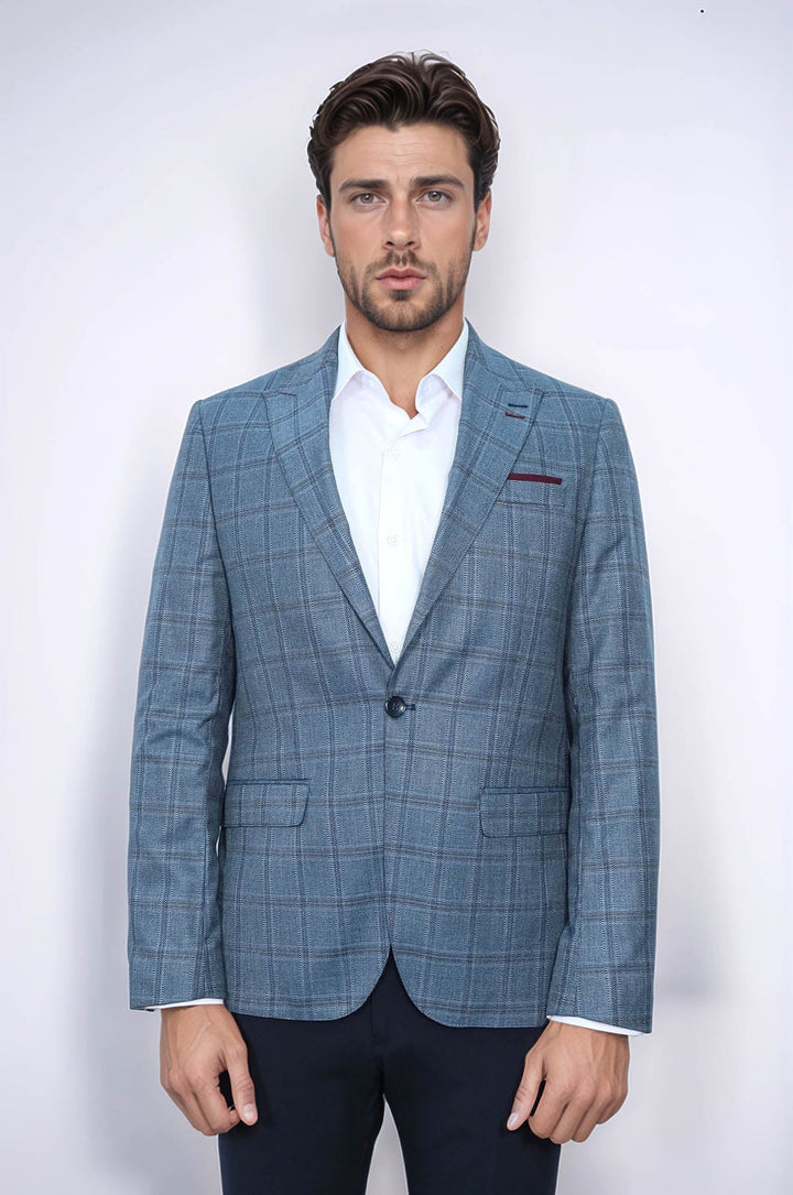 WSS Grey Checked Men's Slim Fit Blazer  - Georgetown