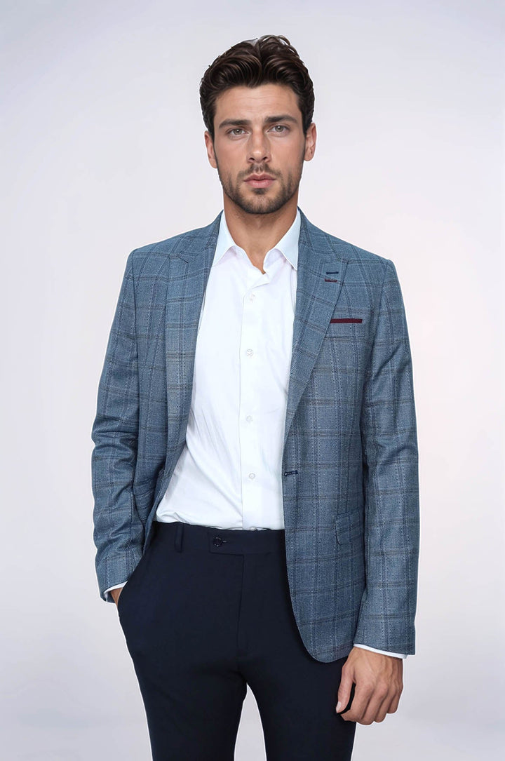WSS Grey Checked Men's Slim Fit Blazer  - Georgetown