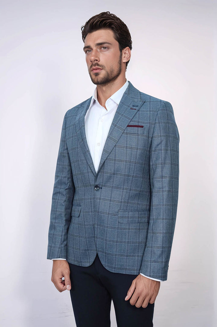 WSS Grey Checked Men's Slim Fit Blazer  - Georgetown