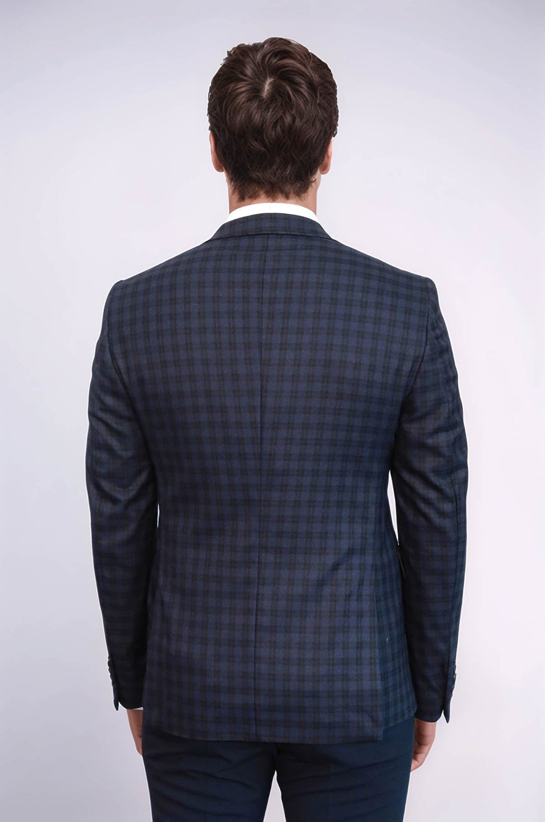 WSS Plaid Navy Blue Jacket with Handkerchief  - Concord