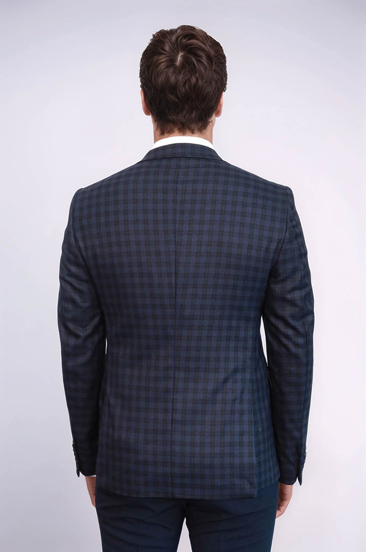 WSS Plaid Navy Blue Jacket with Handkerchief  - Concord