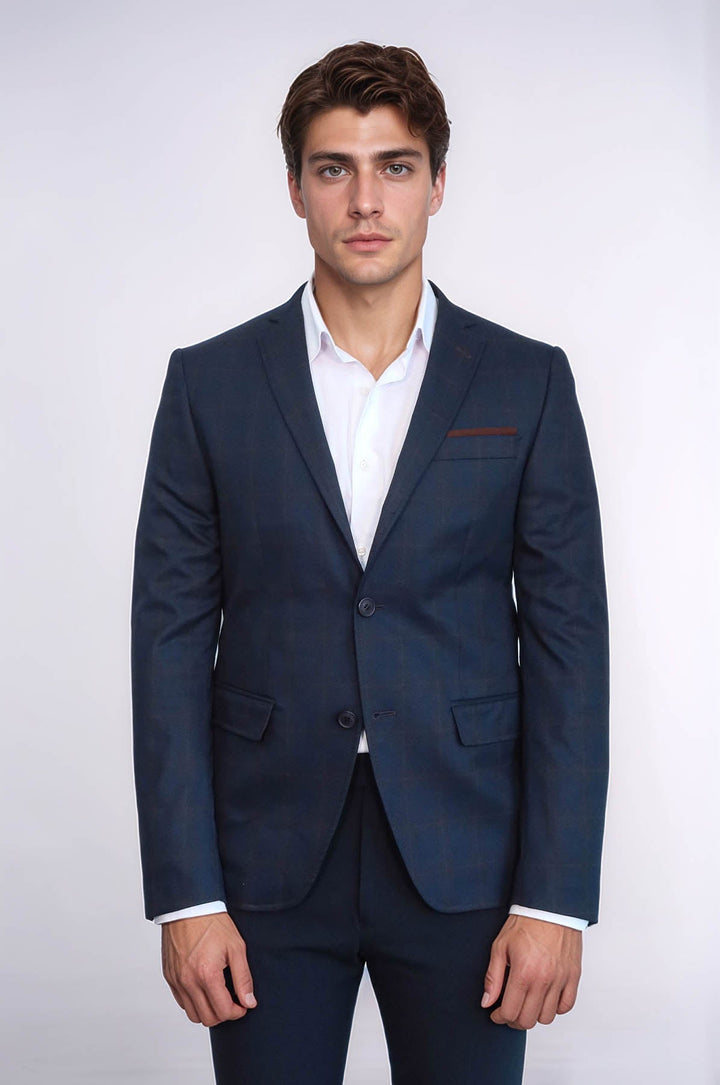 WSS Plaid Navy Blue Jacket with Handkerchief  - Rocky Mount