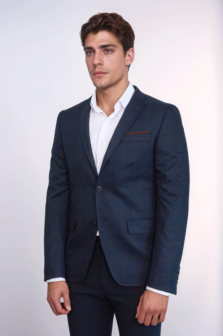 WSS Plaid Navy Blue Jacket with Handkerchief  - Rocky Mount