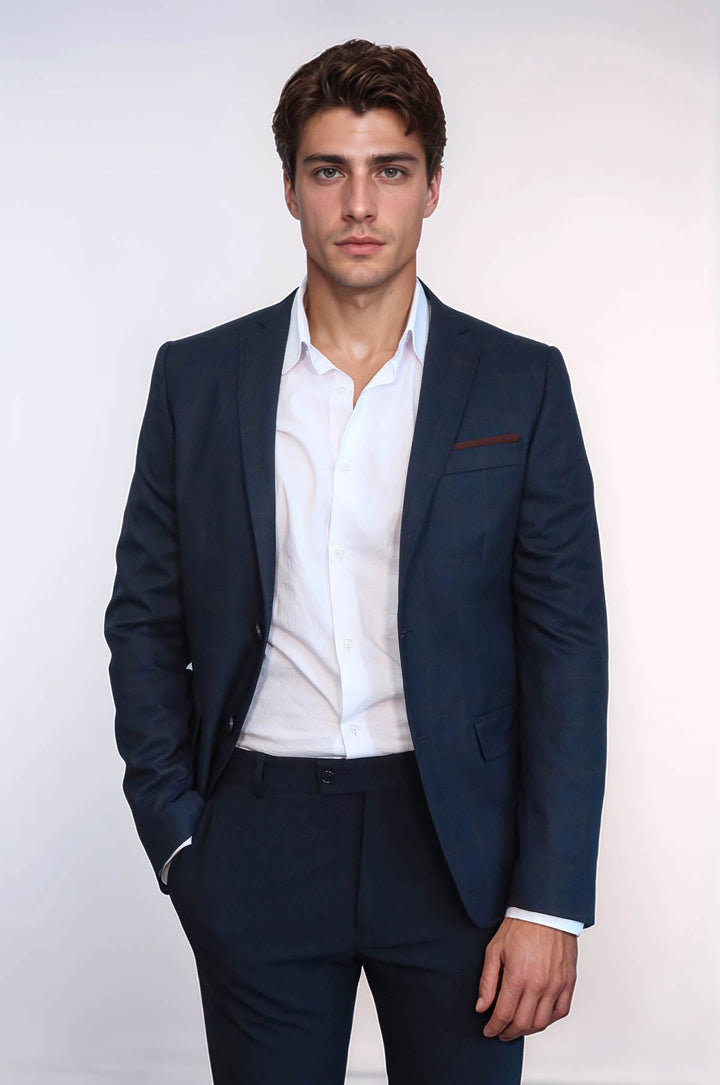 WSS Plaid Navy Blue Jacket with Handkerchief  - Rocky Mount