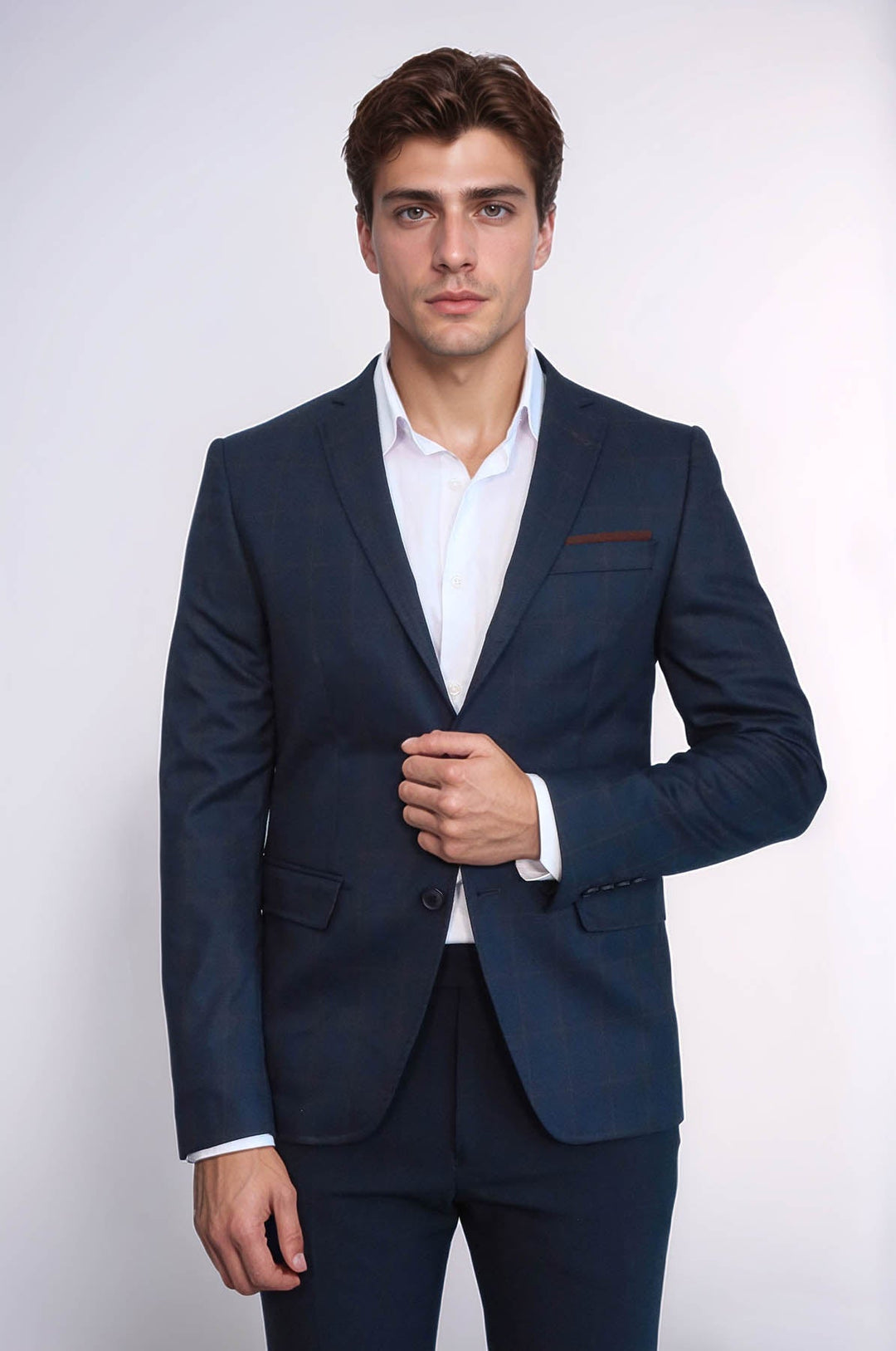 WSS Plaid Navy Blue Jacket with Handkerchief  - Rocky Mount