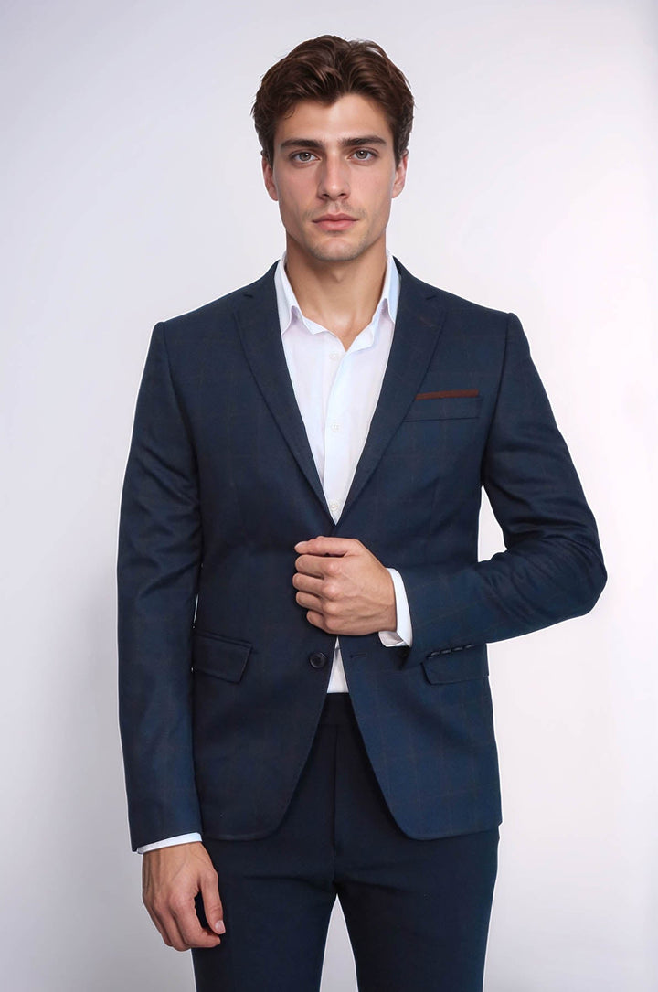 WSS Plaid Navy Blue Jacket with Handkerchief  - Rocky Mount