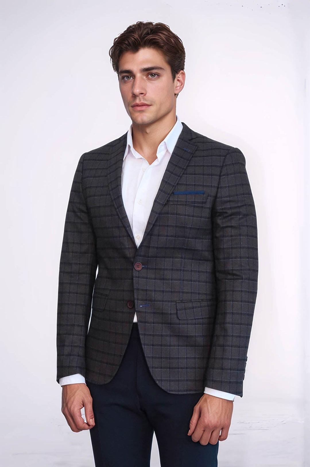 WSS Plaid Brown Jacket with Handkerchief  - Fréjus