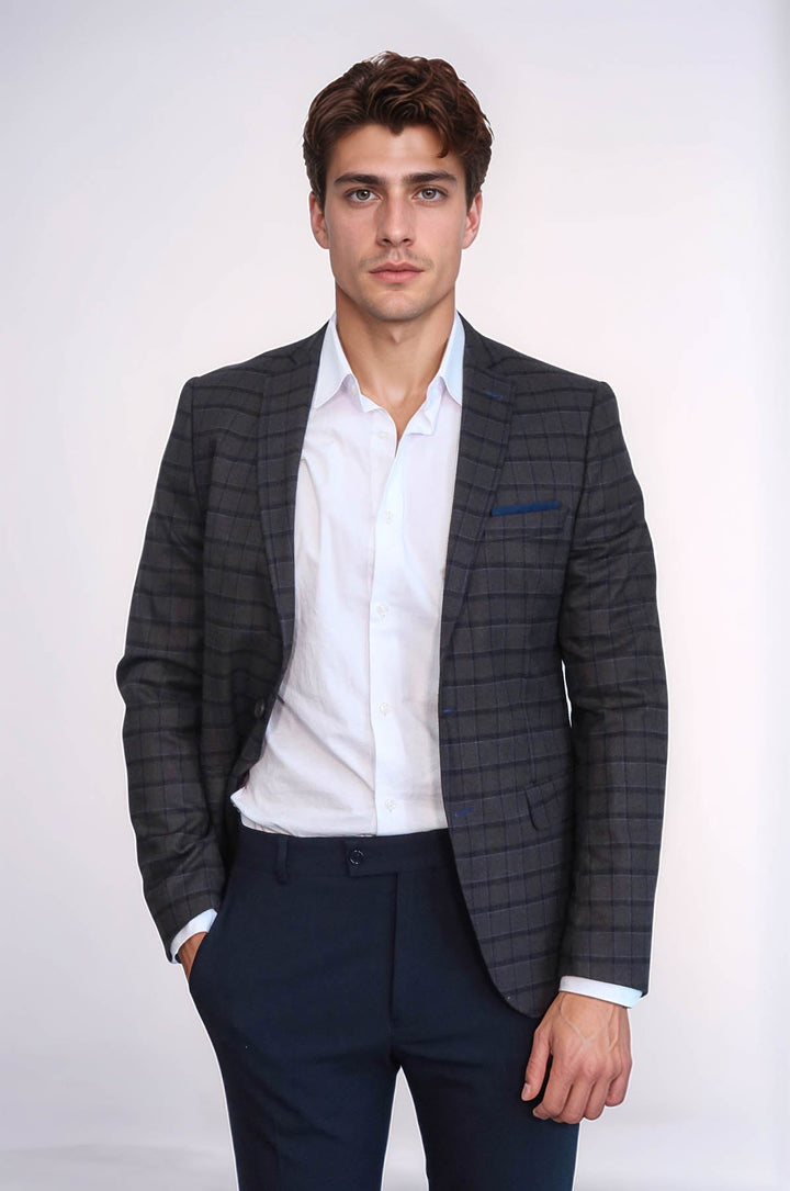WSS Plaid Brown Jacket with Handkerchief  - Fréjus