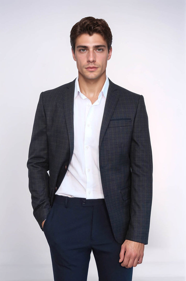 WSS Plaid Brown Jacket with Handkerchief  - Túxpam de Rodríguez Cano