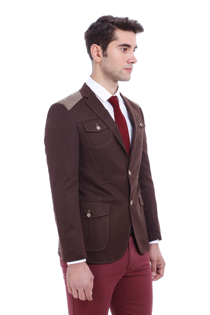 WSS 2 Button Bag Pocket Velvet Brown Jacket- - San Cugat del Vallés