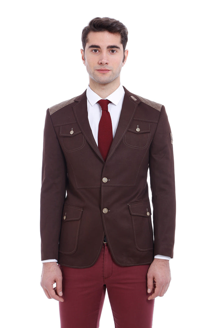 WSS 2 Button Bag Pocket Velvet Brown Jacket- - San Cugat del Vallés
