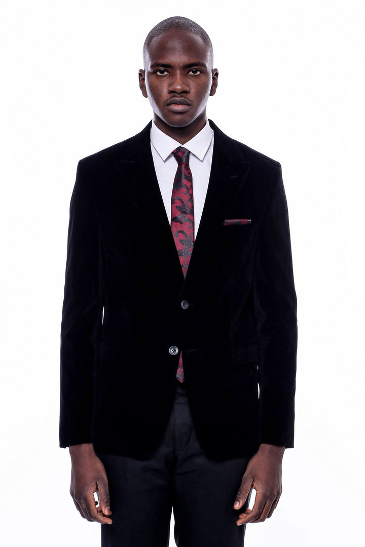 WSS Wide Peak Lapel Velvet Black Blazer  - Yajalón