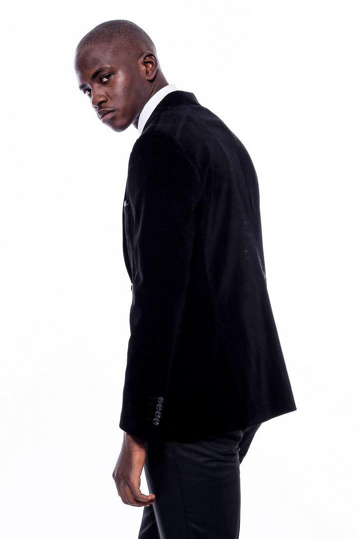 WSS Wide Peak Lapel Velvet Black Blazer  - Yajalón
