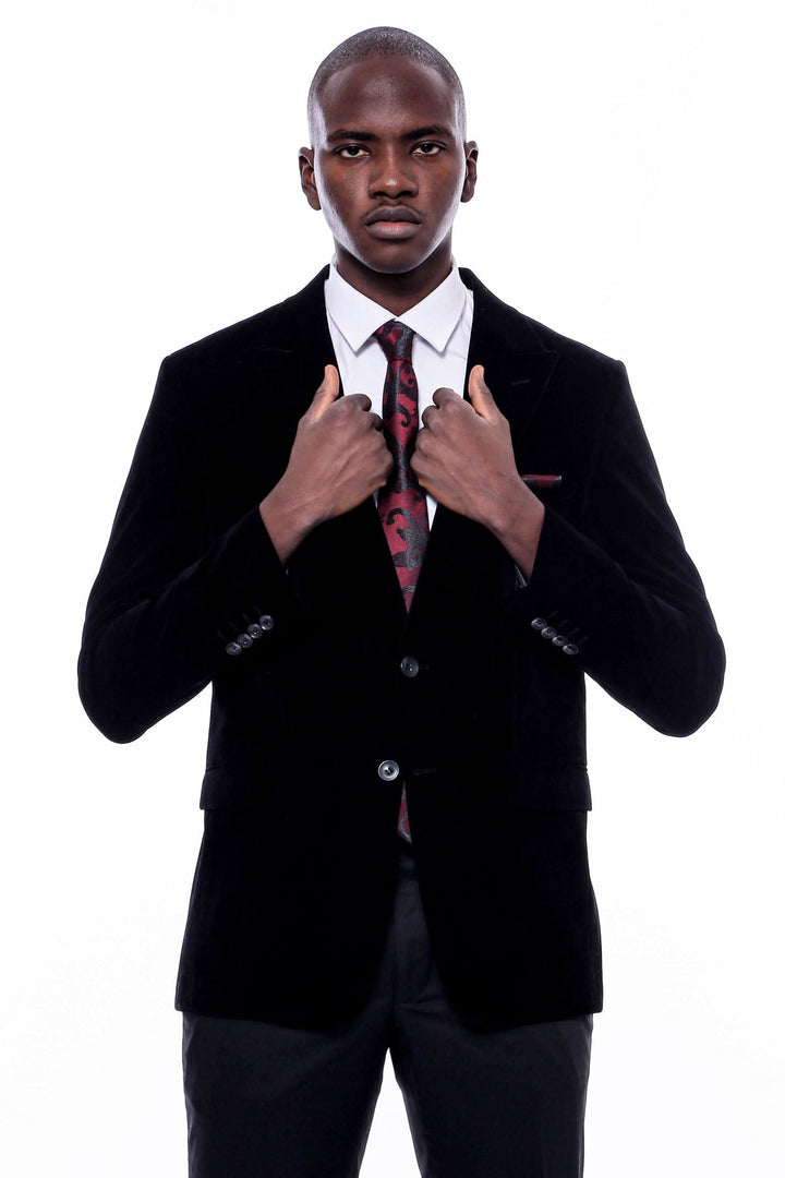 WSS Wide Peak Lapel Velvet Black Blazer  - Yajalón