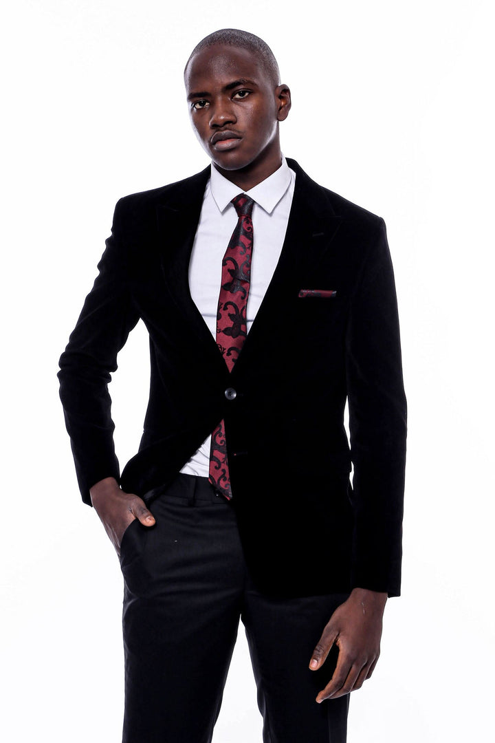 WSS Wide Peak Lapel Velvet Black Blazer  - Yajalón