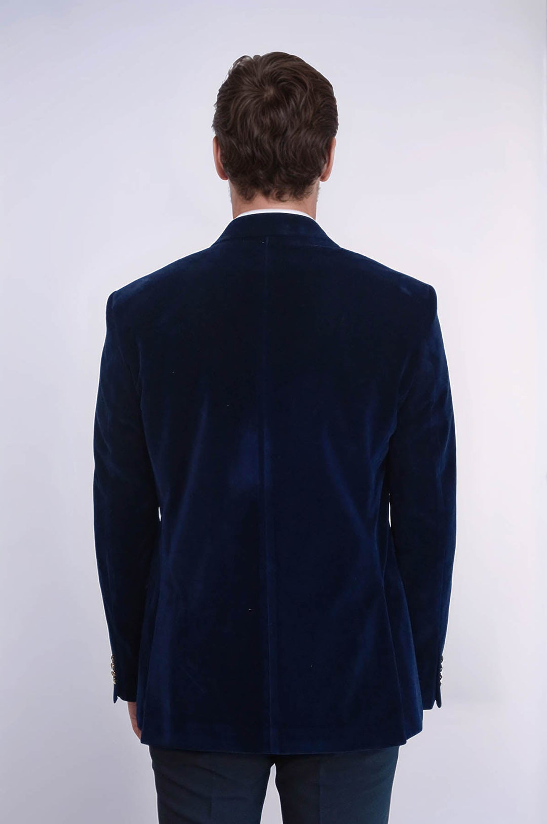 WSS Wide Peak Lapel Velvet Navy Blue Blazer  - Johnson City