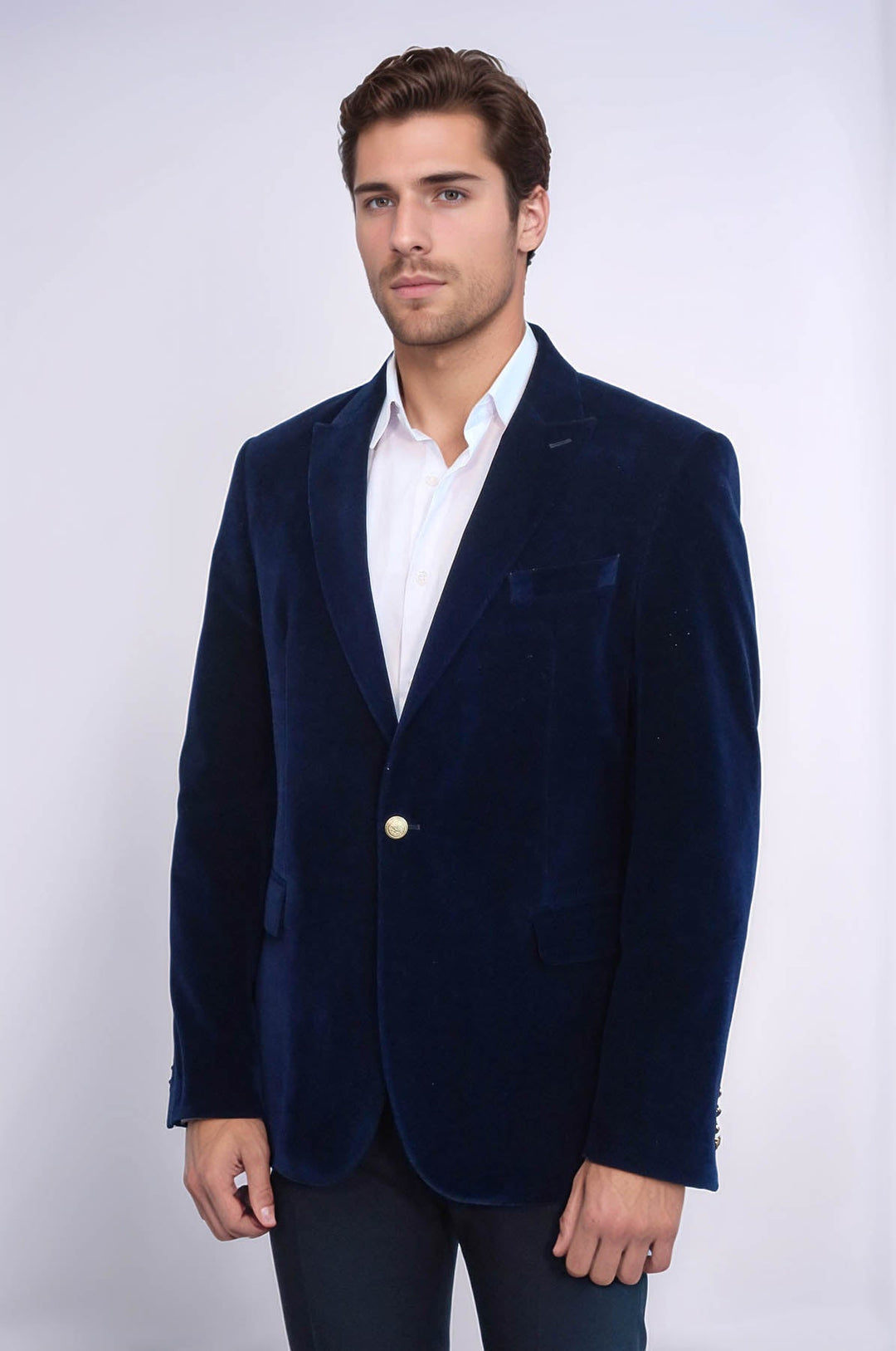 WSS Wide Peak Lapel Velvet Navy Blue Blazer  - Johnson City
