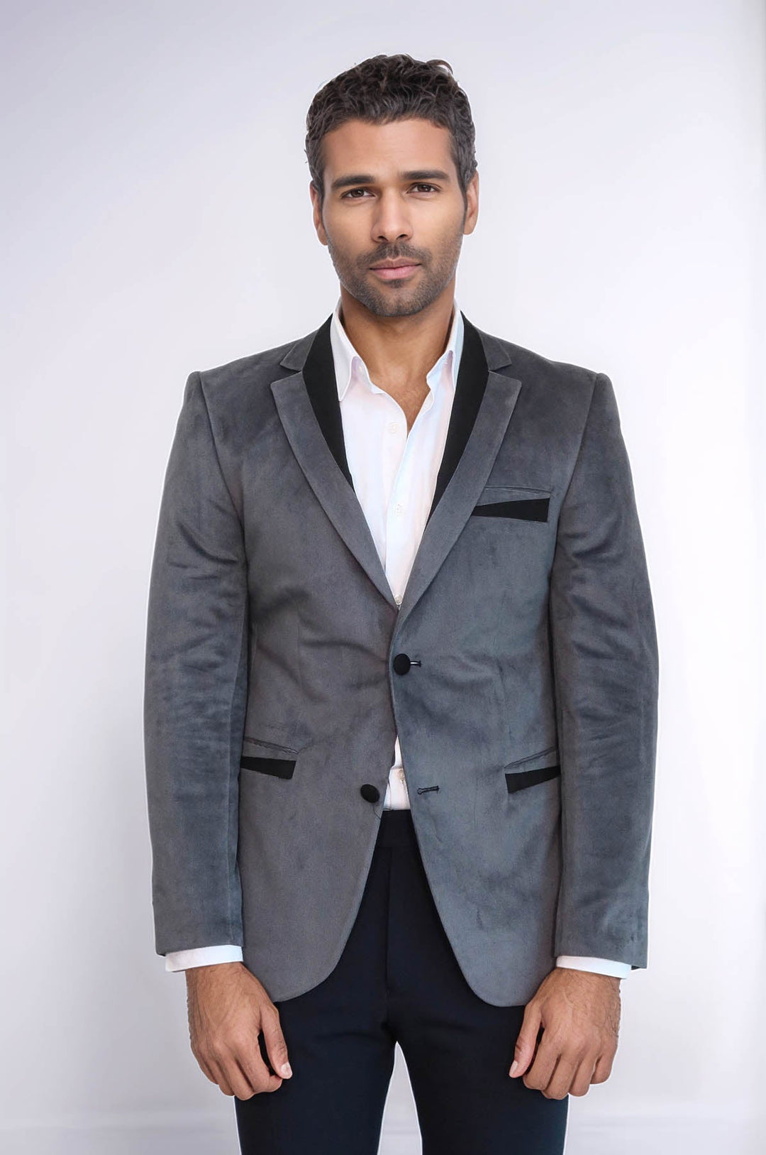 WSS 2 Buttons Pocket Piping Velvet Grey Jacket - Tamuín
