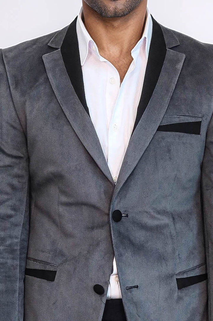WSS 2 Buttons Pocket Piping Velvet Grey Jacket - Tamuín