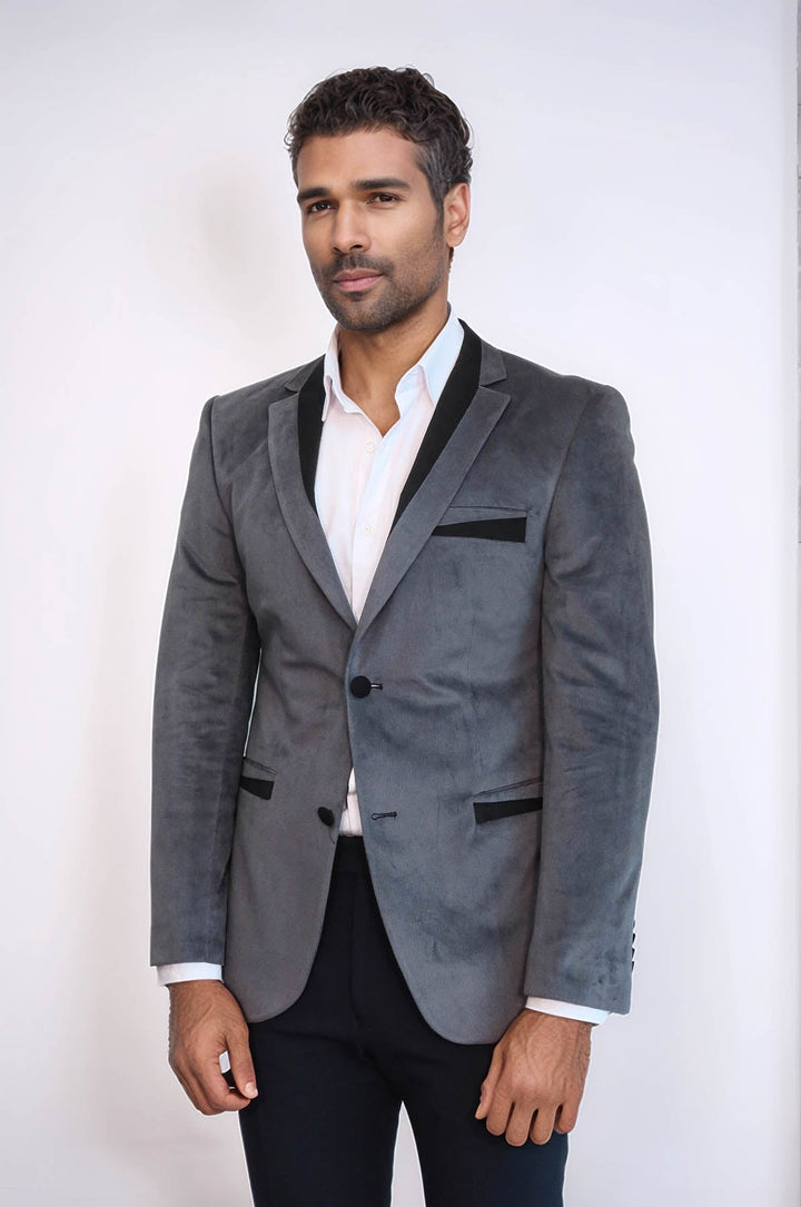 WSS 2 Buttons Pocket Piping Velvet Grey Jacket - Tamuín