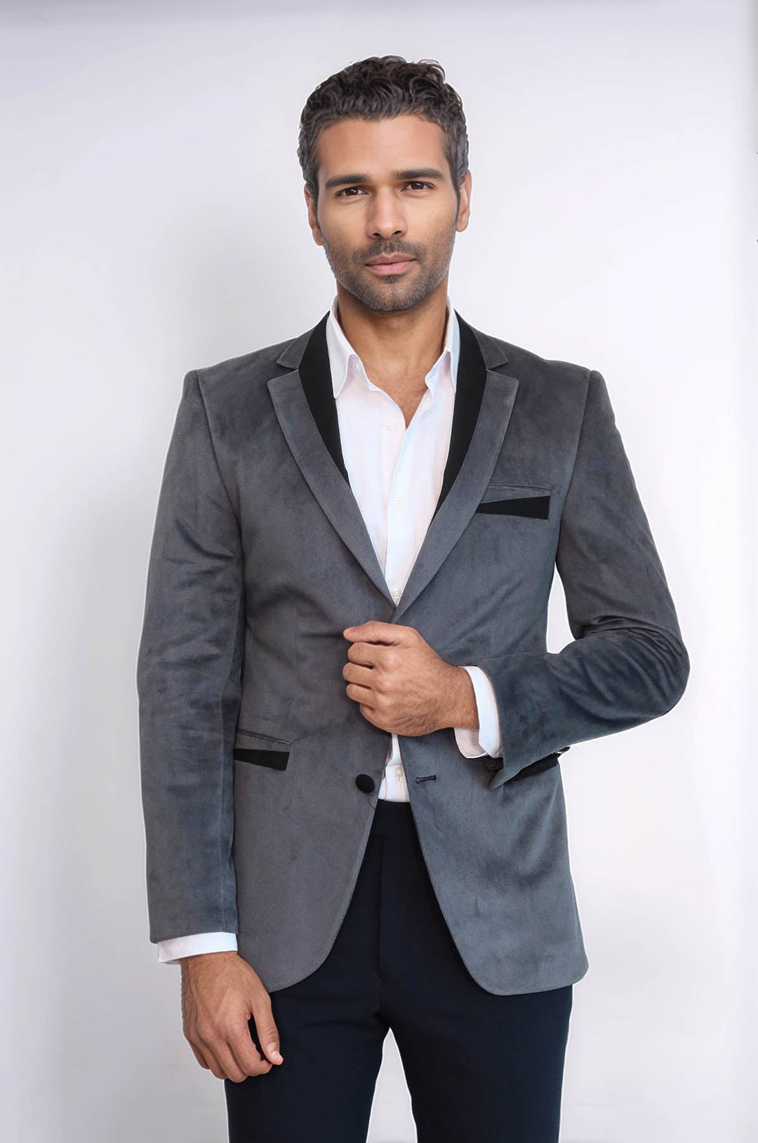 WSS 2 Buttons Pocket Piping Velvet Grey Jacket - Tamuín