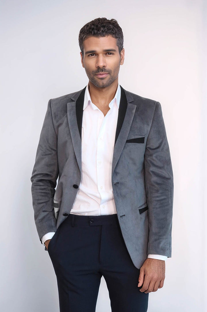 WSS 2 Buttons Pocket Piping Velvet Grey Jacket - Tamuín