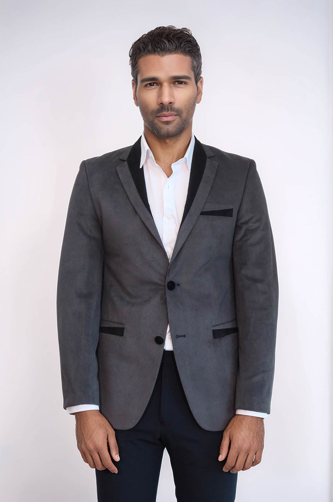 WSS 2 Buttons Pocket Piping Velvet Grey Jacket - Hounslow