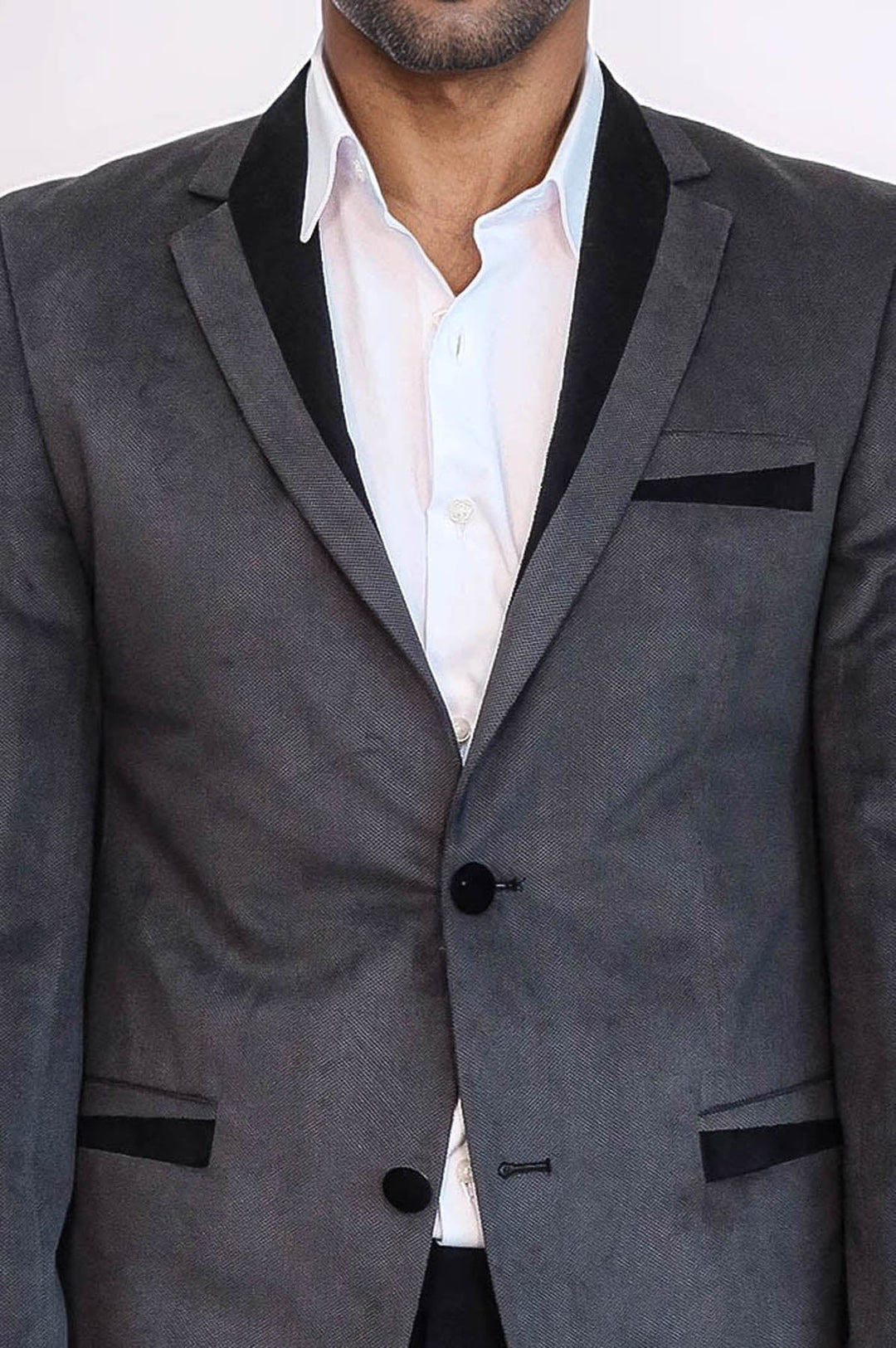 WSS 2 Buttons Pocket Piping Velvet Grey Jacket - Hounslow