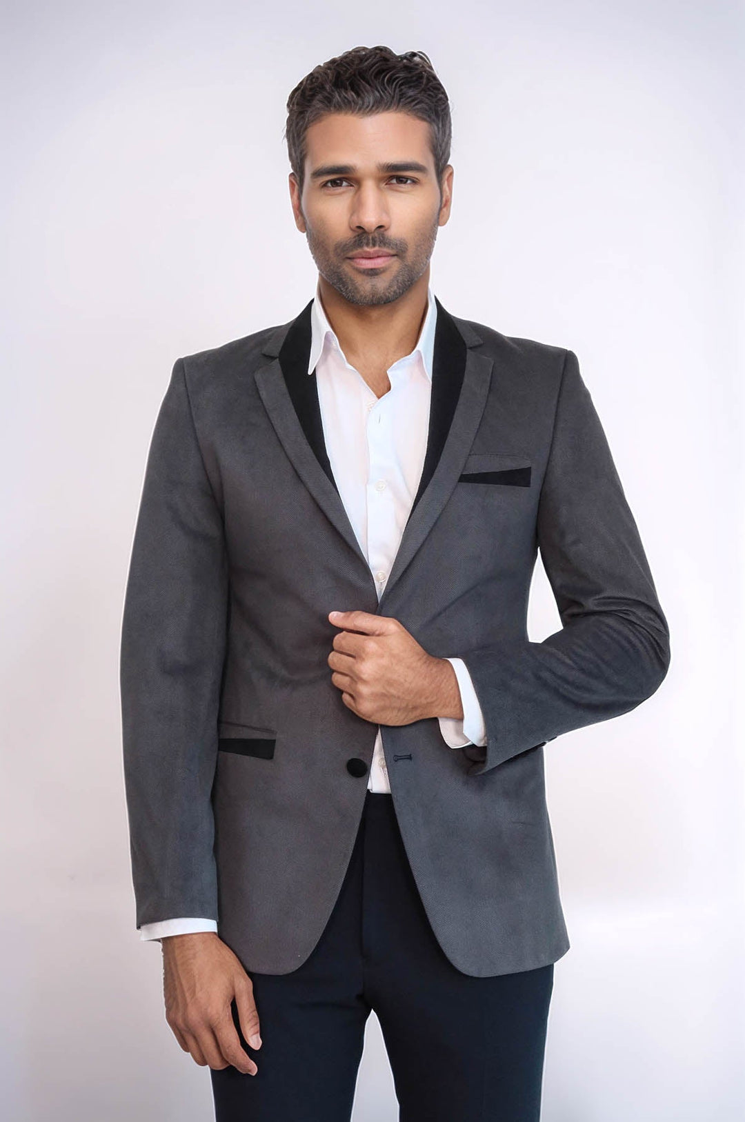 WSS 2 Buttons Pocket Piping Velvet Grey Jacket - Hounslow