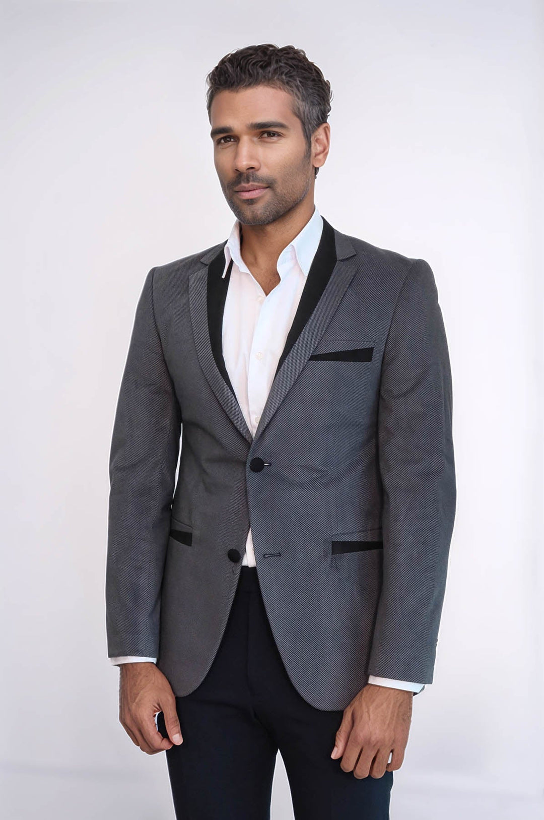 WSS 2 Buttons Pocket Piping Velvet Grey Jacket - Northwich