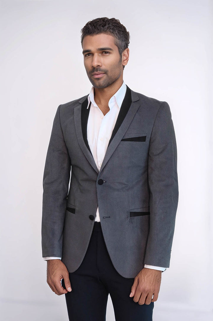 WSS 2 Buttons Pocket Piping Velvet Grey Jacket - Northwich