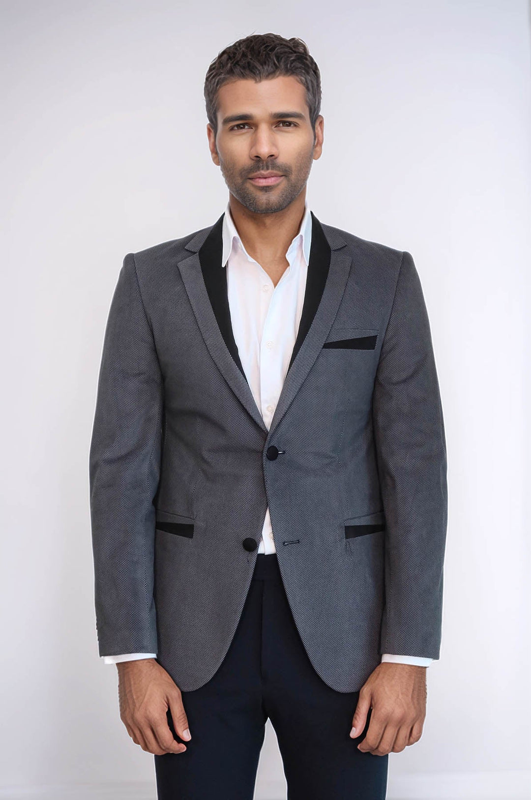 WSS 2 Buttons Pocket Piping Velvet Grey Jacket - Northwich