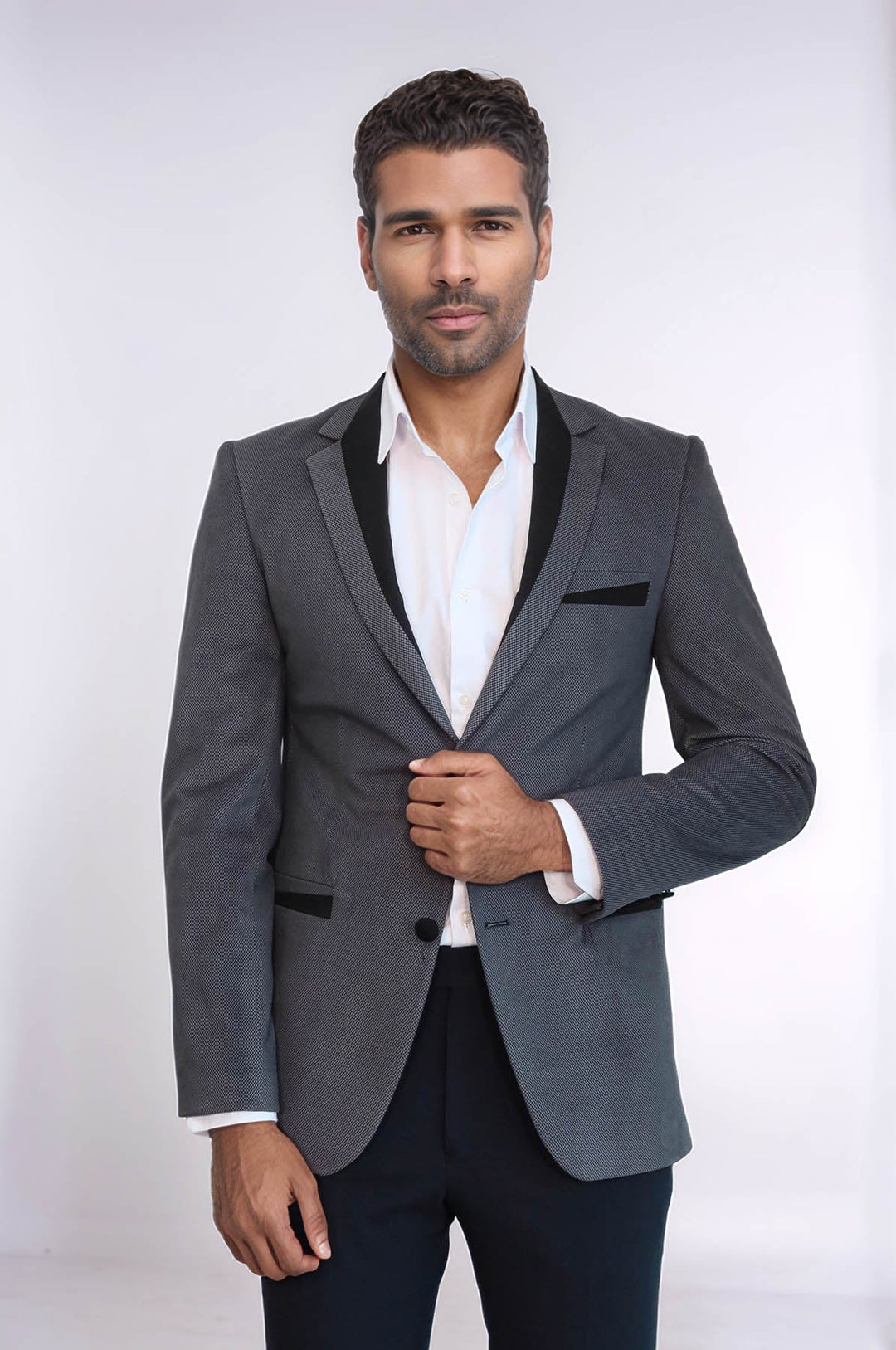 WSS 2 Buttons Pocket Piping Velvet Grey Jacket - Northwich