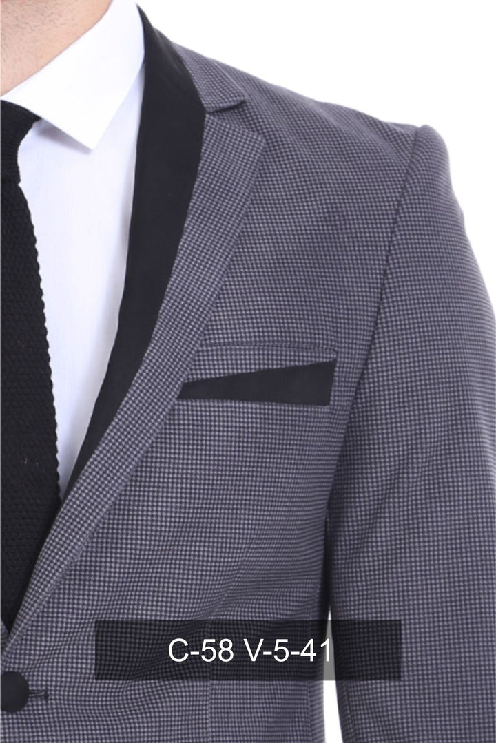 WSS 2 Buttons Pocket Piping Velvet Grey Jacket - Singen