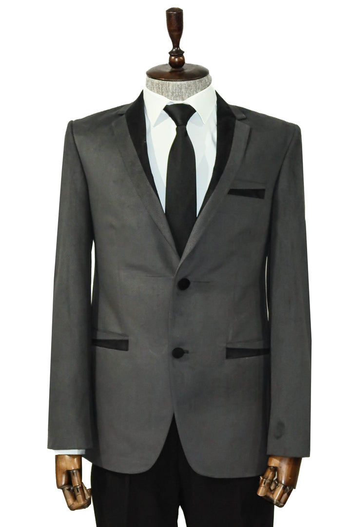 WSS 2 Buttons Pocket Piping Velvet Grey Jacket - Singen