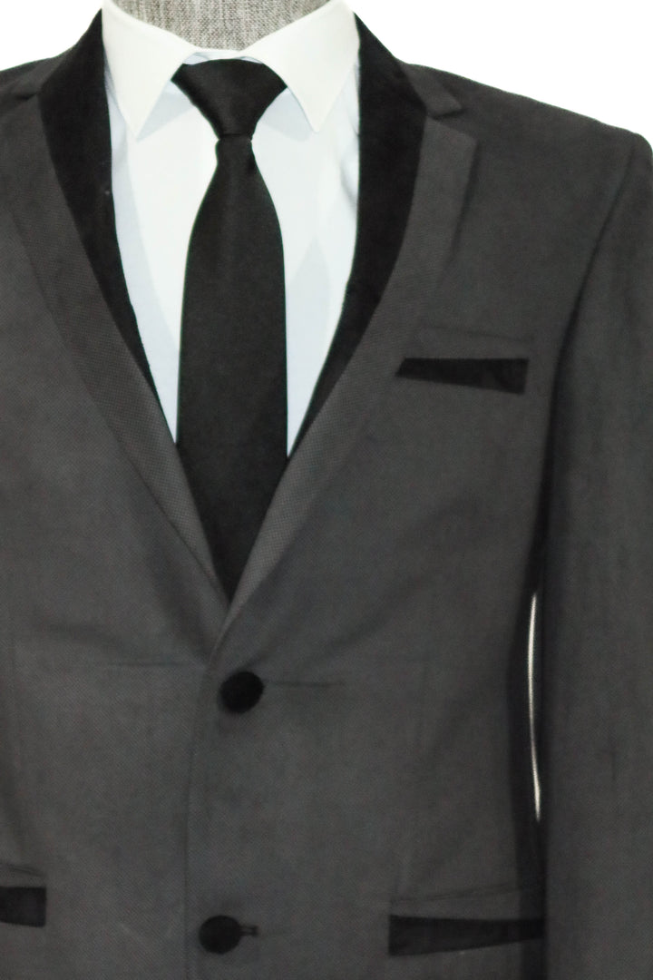 WSS 2 Buttons Pocket Piping Velvet Grey Jacket - Singen