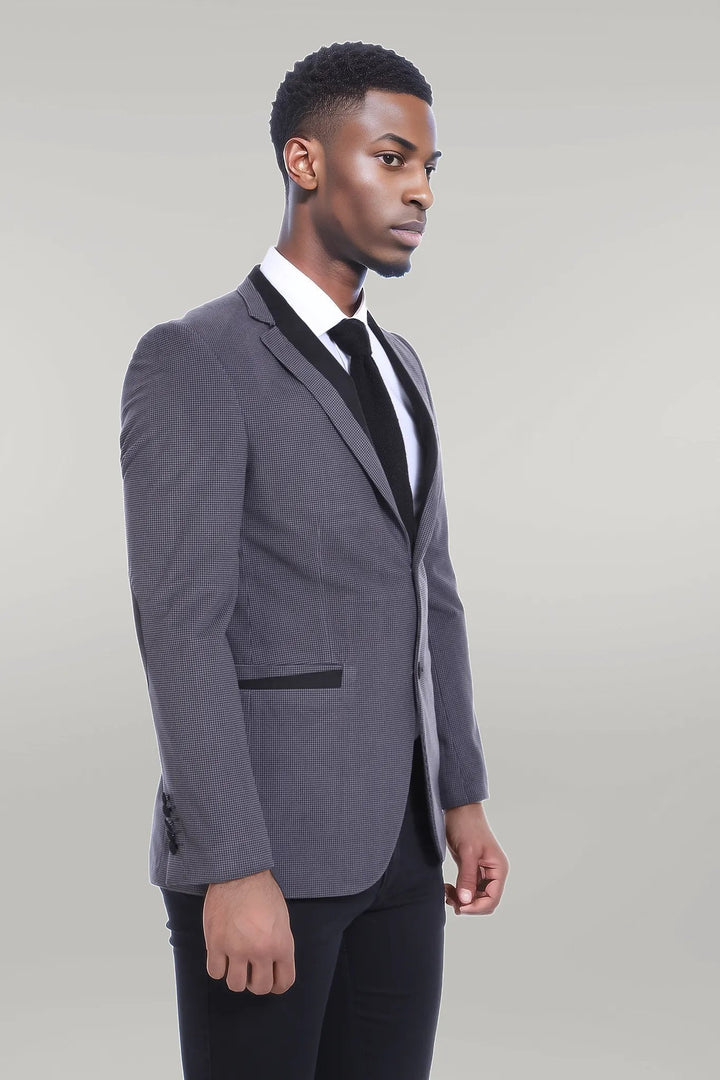 WSS 2 Buttons Pocket Piping Velvet Grey Jacket - Singen