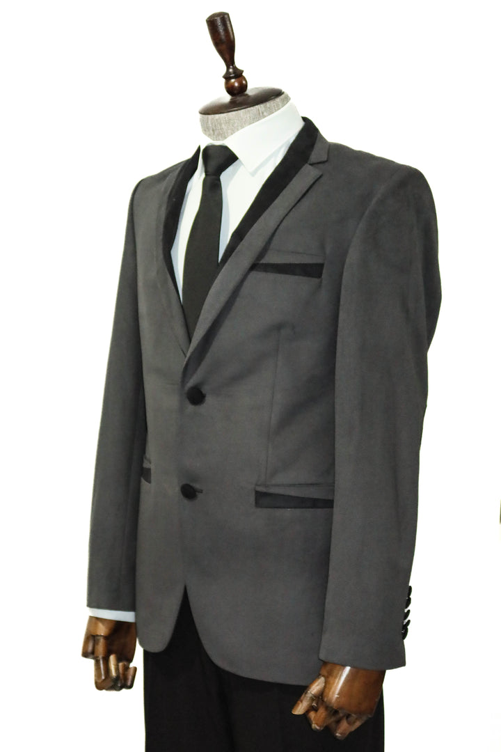 WSS 2 Buttons Pocket Piping Velvet Grey Jacket - Singen