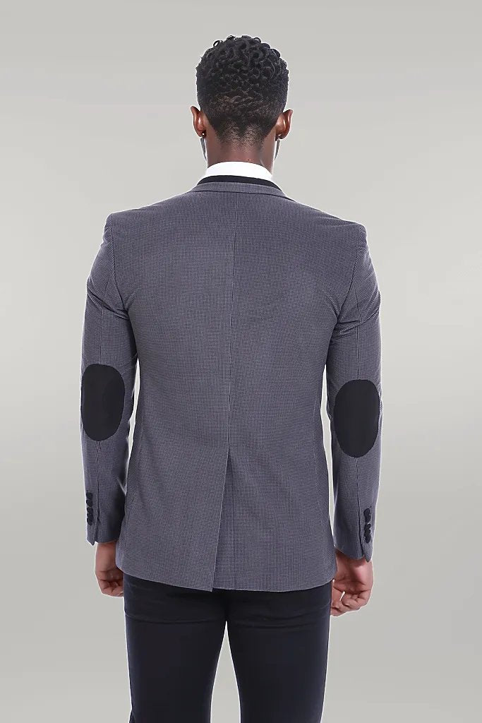 WSS 2 Buttons Pocket Piping Velvet Grey Jacket - Singen