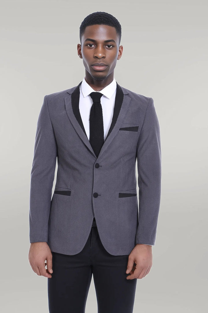 WSS 2 Buttons Pocket Piping Velvet Grey Jacket - Singen