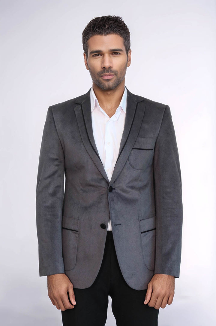 WSS 2 Button Bag Pocket Velvet Grey Jacket- - Agrigento