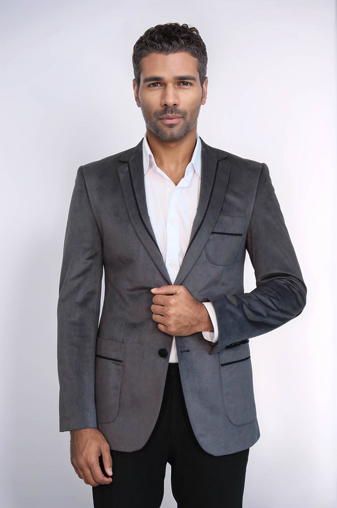 WSS 2 Button Bag Pocket Velvet Grey Jacket- - Agrigento