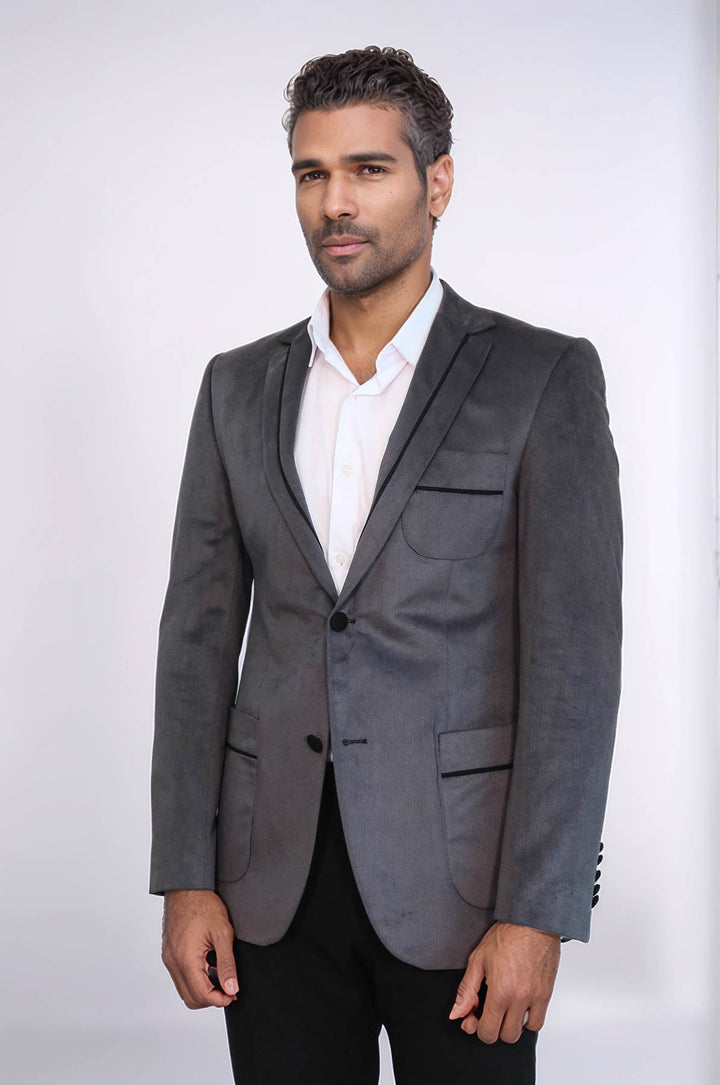 WSS 2 Button Bag Pocket Velvet Grey Jacket- - Agrigento